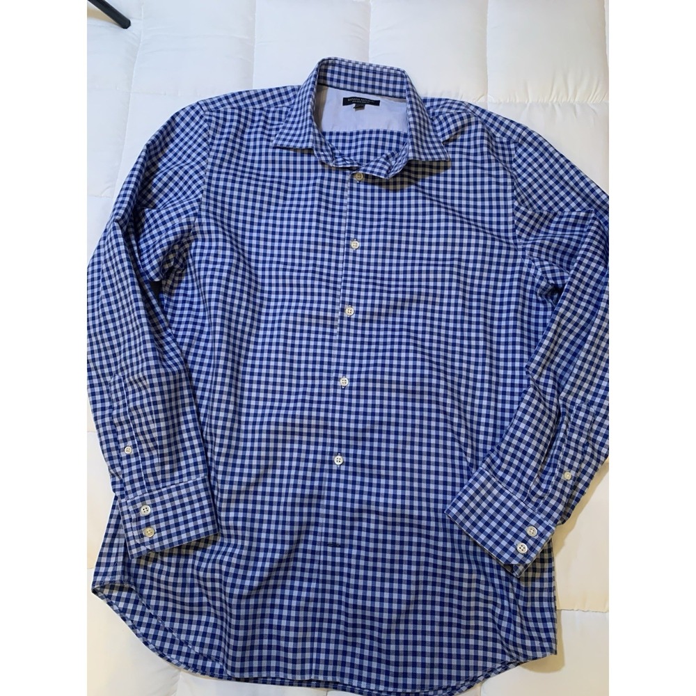 Banana Republic Dress Shirt Mens Large Blue Check Slim Fit Non-Iron